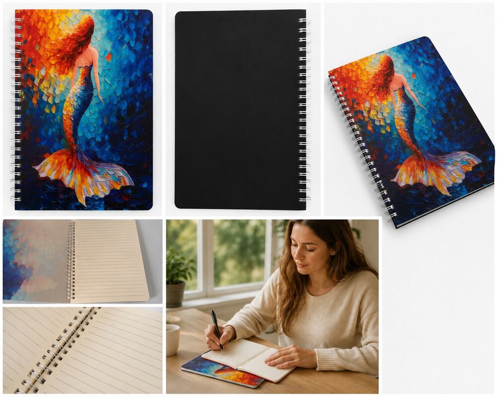 Colorful Mermaid Spiral Notebook Lined Journal Multicolor Art Cover